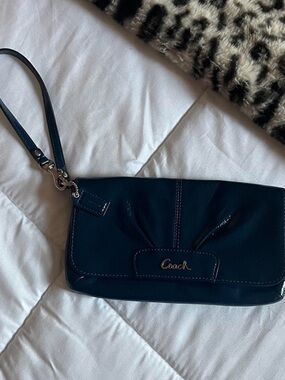 Coach Navy Patent Leather Wristlet Clutch